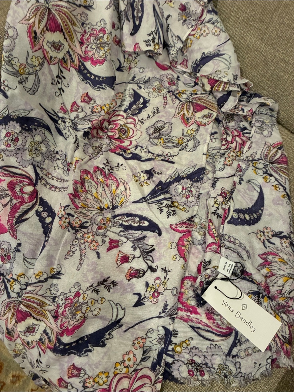 Vera Bradley Pink Navy Floral Wrap Scarf